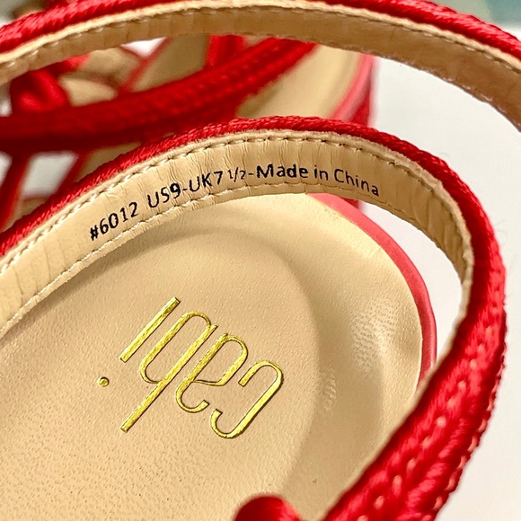 Cabi Tiptoe Knotted Rope Strappy Heeled Sandals Hibiscus Red Size 9 - Picture 10 of 12